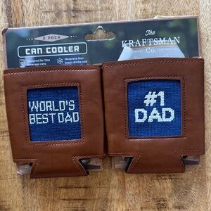 The Kraftsman Co Brown beer Can Cooler coozie coozy Set of 2 #1 DAD WORLDS BEST